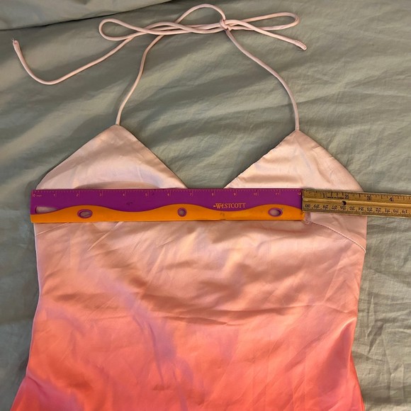 Princess Polly 4 Sunset Mini Dress, Halter Tie Neck, Pink Yellow Ombre, Silky - Picture 9 of 12